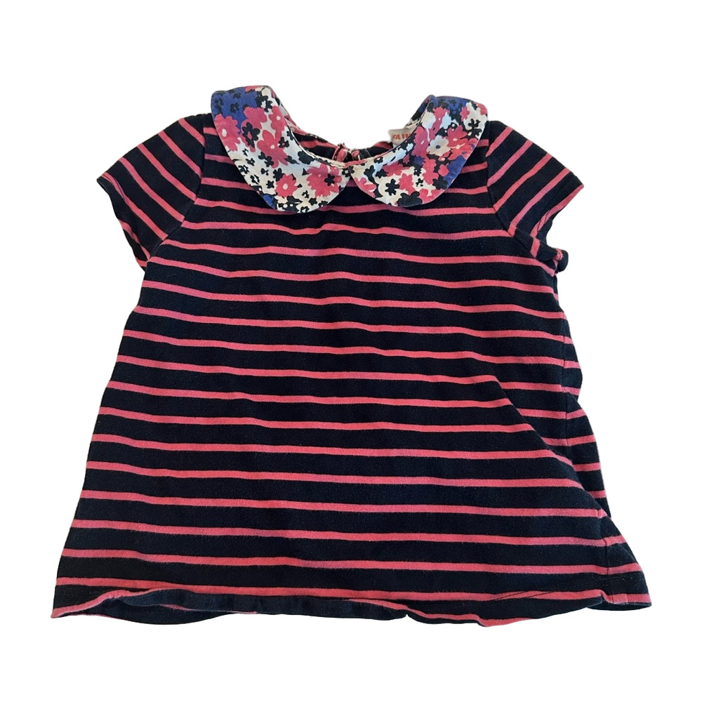 10/20$ Joe Fresh Pink and Black Striped Baby Toddler Shirt  Floral Collar 18-24M